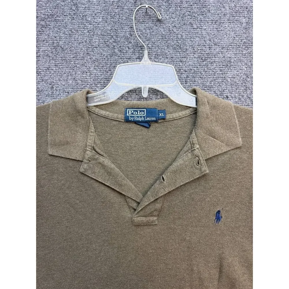 Polo Ralph Lauren Men's Olive Green Long Sleeve Cotton Polo Shirt Size XL